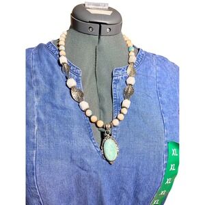 925 Sterling Silver Amazonite Pendant Beaded Statement Necklace Boho Artisan